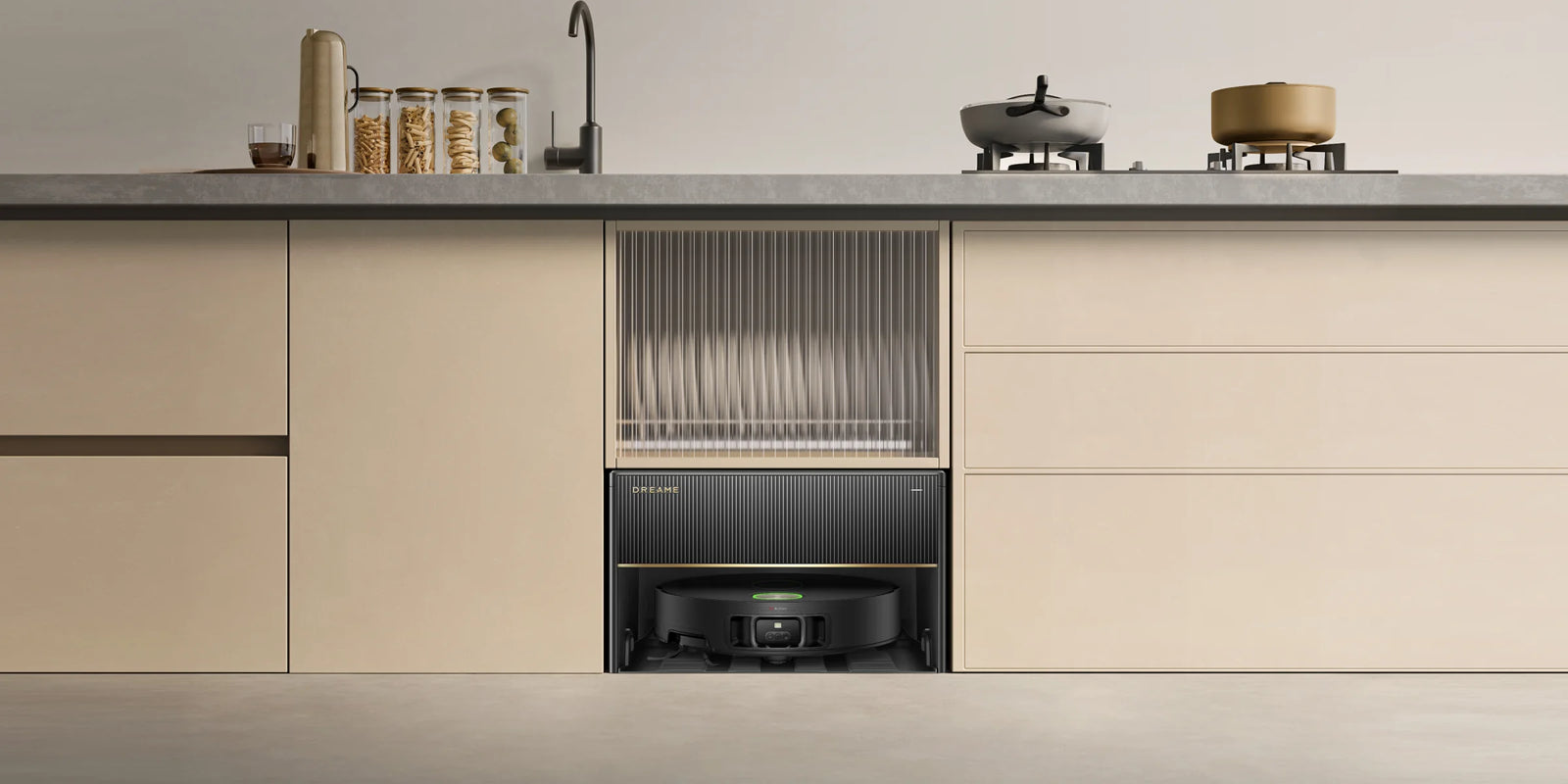 El robot aspirador se integra a la perfección en la cocina, el baño y el balcón.