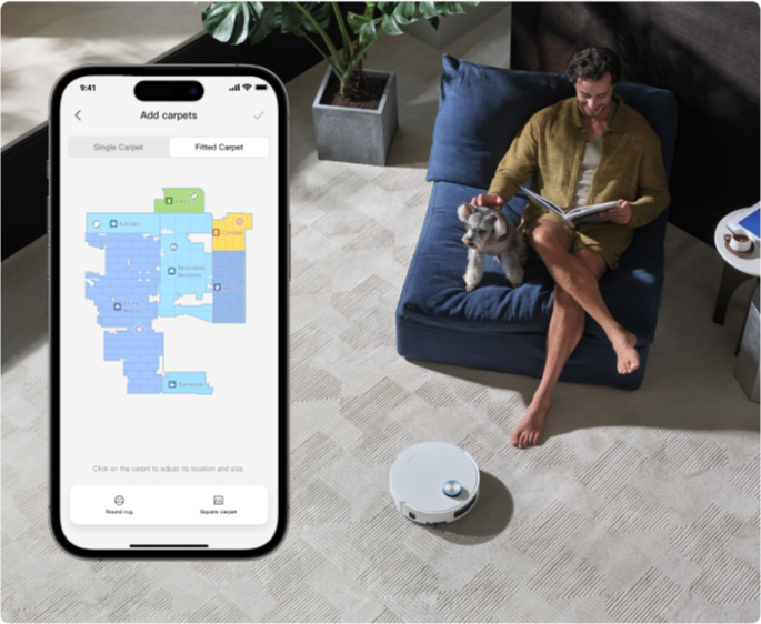 Dreame Aqua10 Ultra Roller Complete personalización desde la app para zonas de limpieza de alfombras y ajustes de aspirado