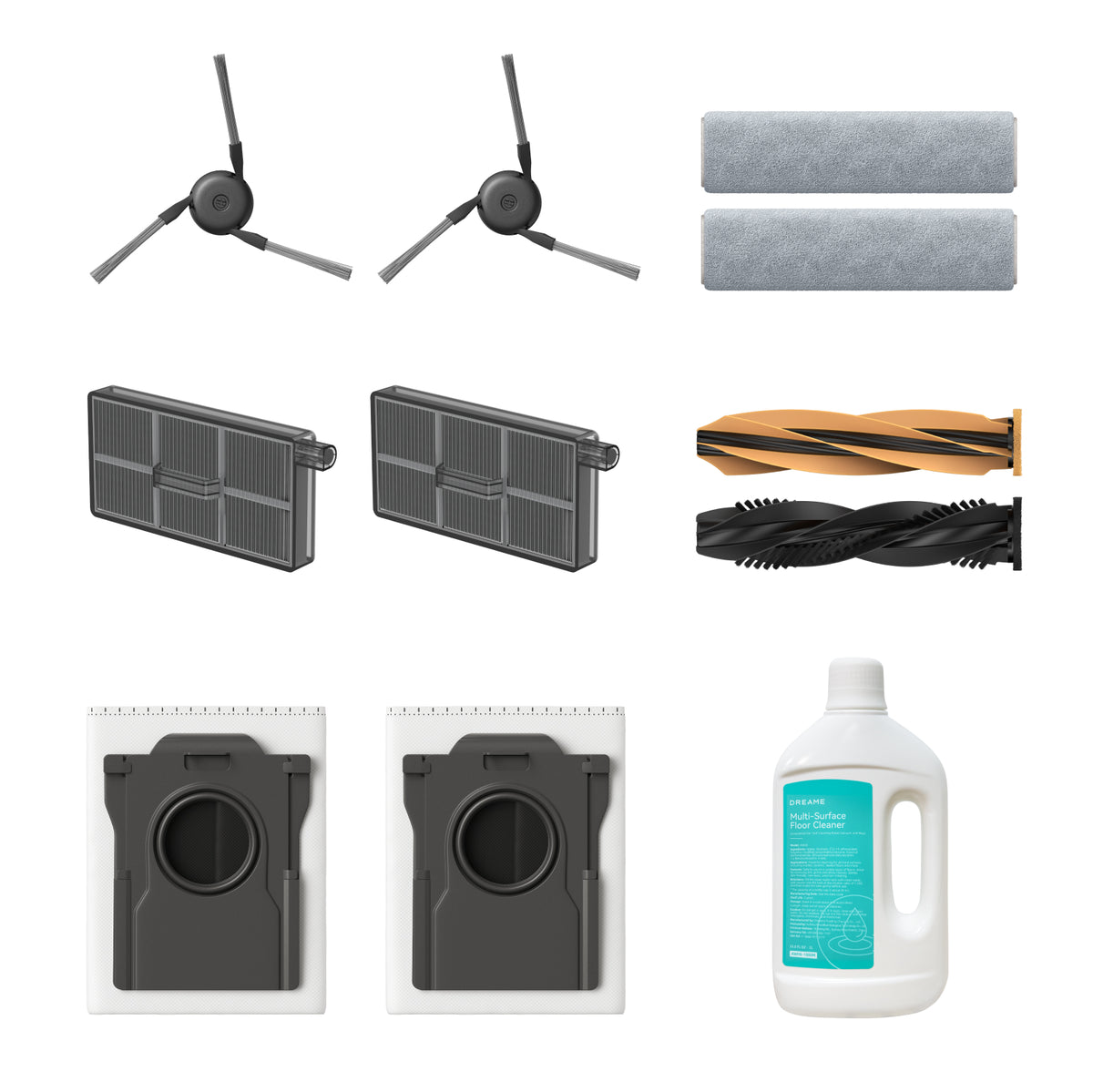 Kit Accessoires Rechange Pour Robot Aspirateur Dreame Aqua10 Ultra – 2 Brosses Principales, 4 Serpillères, 6 Filtres HEPA, 6 Brosses Latérales, 6 Sacs