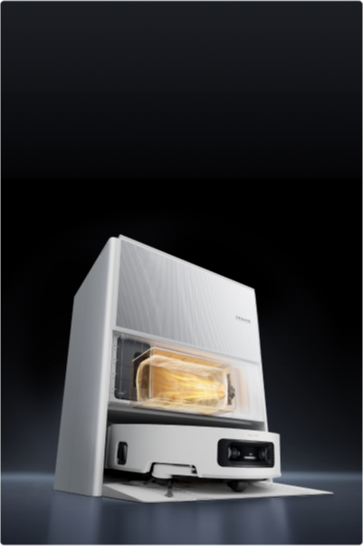 Dreame Aqua10 Ultra Roller Complete base que seca la bolsa de polvo con aire caliente a 50 °C para evitar olores y humedad