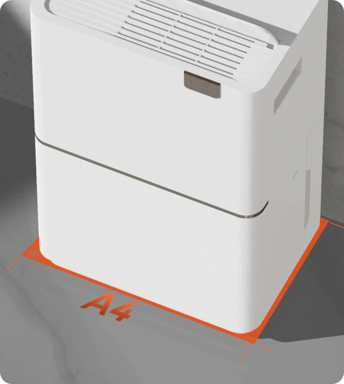 Huella del tamaño de una hoja A4: compacto y ahorra espacio