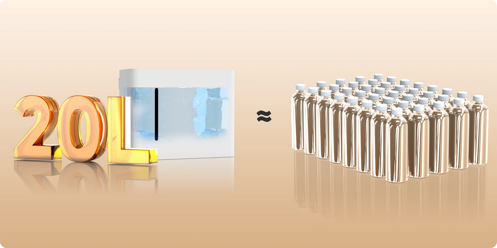 <nobr>20 L = 40 botellas de 500 mL de agua</nobr>