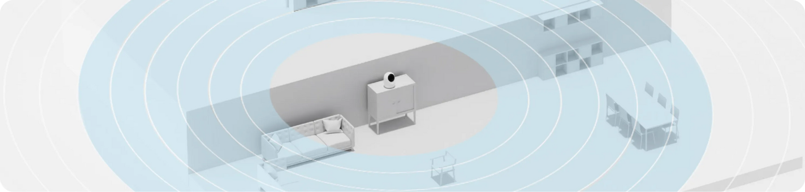 Diagrama de cobertura Wi-Fi de doble banda de la Dreame NAVO Care SE 1 InCam: 2,4 GHz amplio alcance y 5 GHz alta velocidad