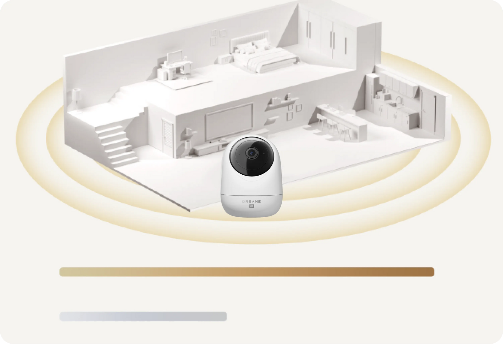 Señal Wi-Fi de doble banda de la Dreame NAVO Care 1 InCam propagándose para cubrir toda la vivienda representada como modelo 3D