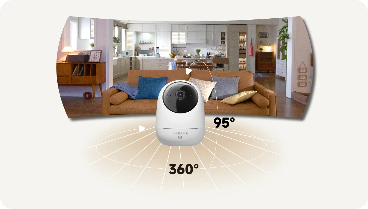 Dreame NAVO Care 1 InCam con giro de 360° e inclinación de 95° para cobertura panorámica completa del salón sin ángulos muertos
