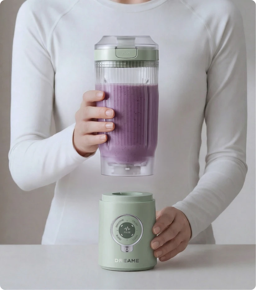 Función Twist & Go de Dreame Portable Blender que muestra cómo el vaso portátil se separa de la base