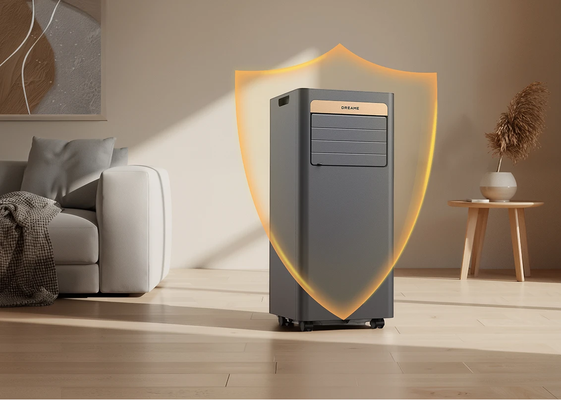 Dreame Aire acondicionado portatil P-Wind10 9000 BTU protege el compresor con un reinicio retrasado 3 minutos tras un corte de suministro eléctrico