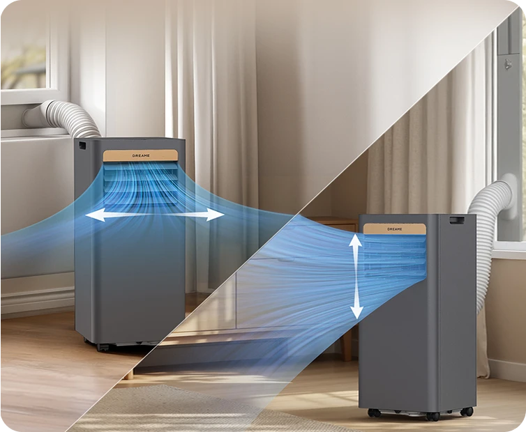 Dreame Aire acondicionado portatil P-Wind10 9000 BTU con flujo de aire 3D horizontal y vertical para una distribución uniforme del aire frío