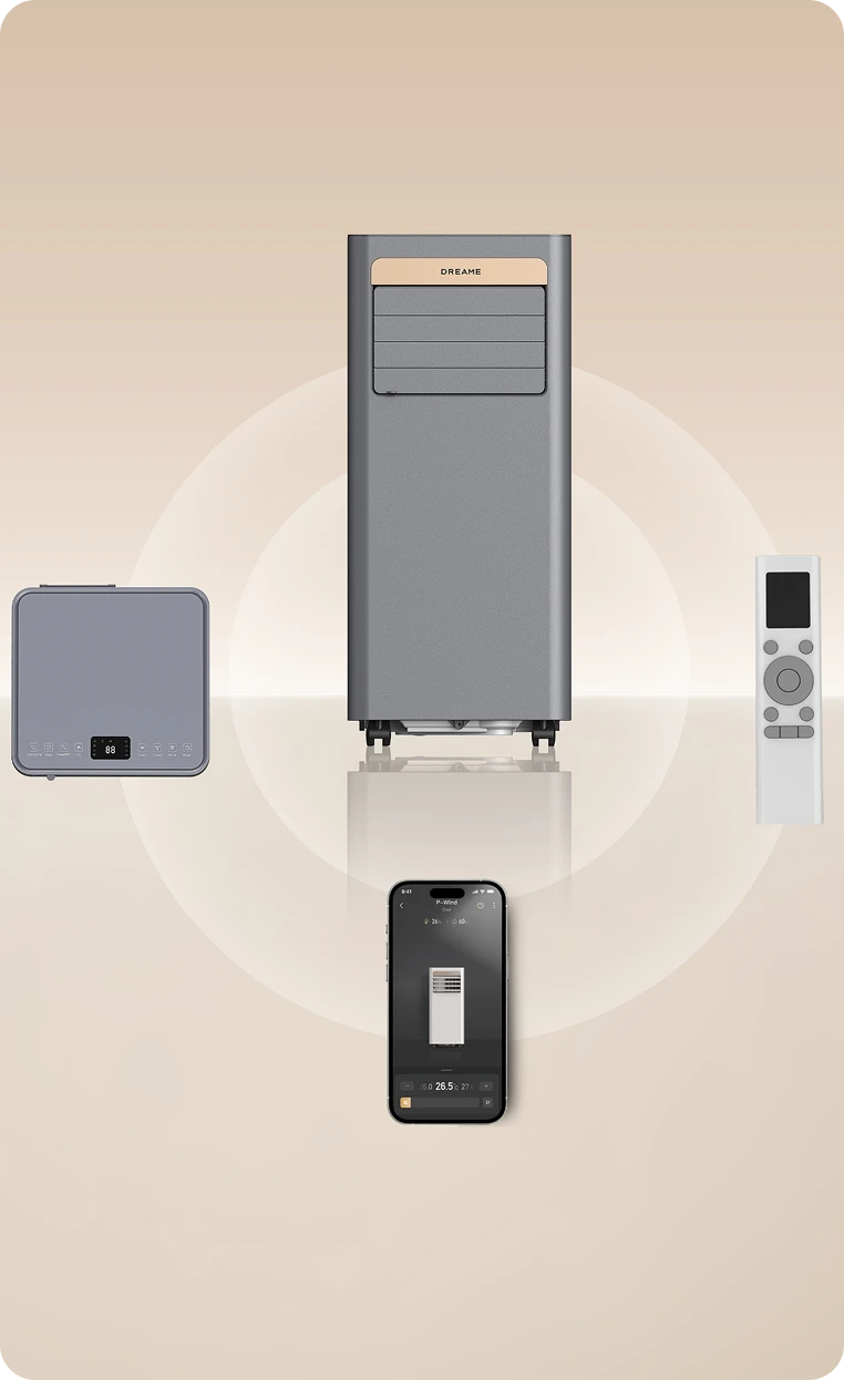 Dreame Aire acondicionado portatil P-Wind10 9000 BTU controlado mediante pantalla LED, mando a distancia y aplicación Dreame en smartphone
