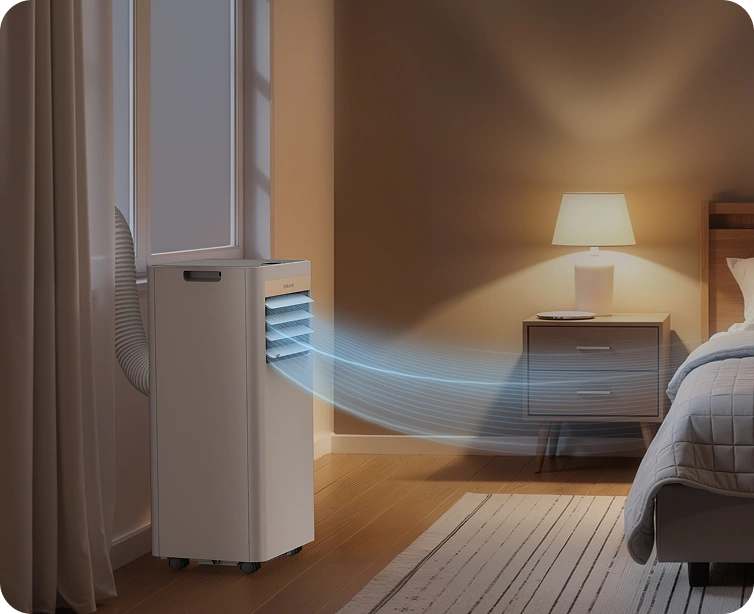 Dreame Aire acondicionado portatil P-Wind10 9000 BTU en modo nocturno – bajo nivel de ruido y luz tenue para un descanso sin interrupciones