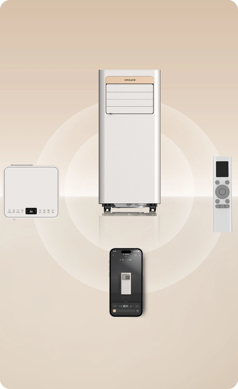 Dreame Aire acondicionado portatil P-Wind10 9000 BTU controlado mediante pantalla LED, mando a distancia y aplicación Dreame en smartphone