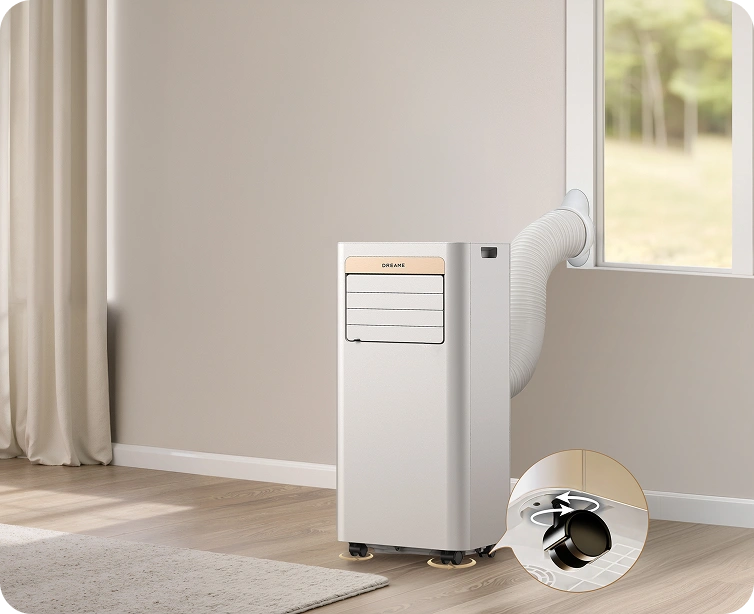 Dreame Aire acondicionado portatil P-Wind10 9000 BTU con instalación sencilla en 3 pasos mediante manguera de ventana